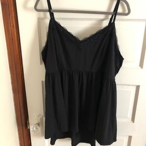 Black hi-low lace trimmed babydoll tank size 3
